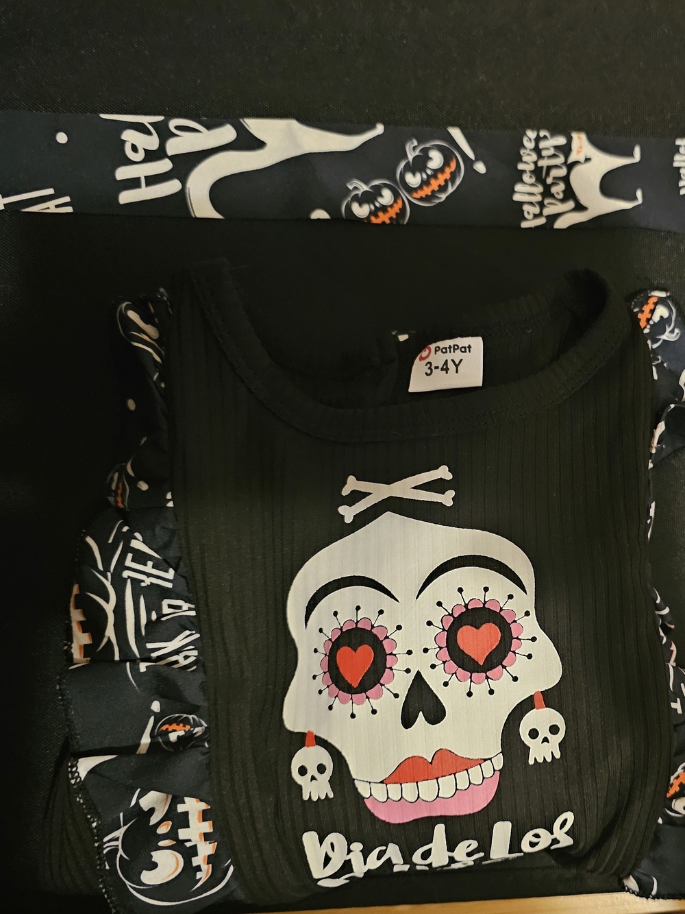 Dia de Los Skull Kids Romper - Black with White & Pink Graphic